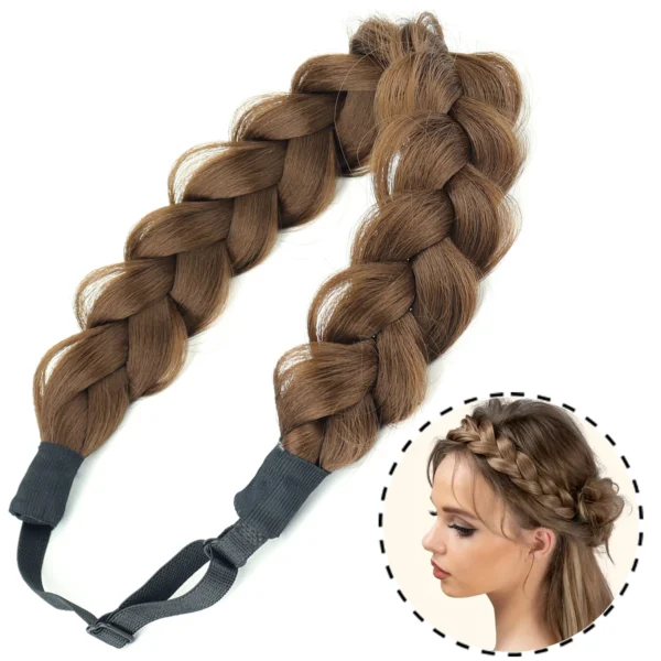 Synthetic 16Inch Adjustable Braided Headband Elastic Band Style For Women Black Blonde Braided Headwear Hair Scrunchy Headband - Image 8