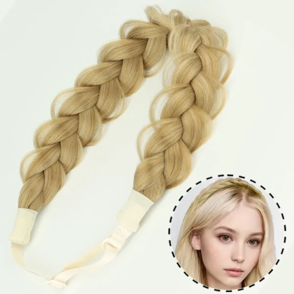 Synthetic 16Inch Adjustable Braided Headband Elastic Band Style For Women Black Blonde Braided Headwear Hair Scrunchy Headband - Image 11