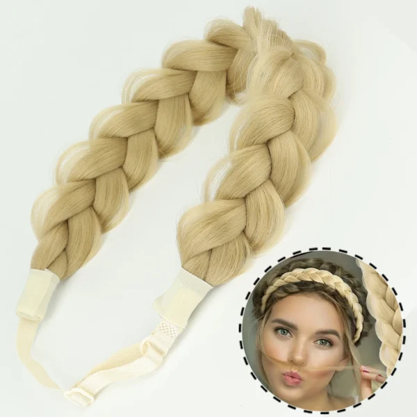 Synthetic 16Inch Adjustable Braided Headband Elastic Band Style For Women Black Blonde Braided Headwear Hair Scrunchy Headband - Image 9