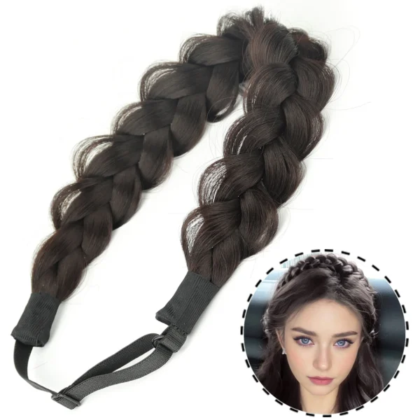 Synthetic 16Inch Adjustable Braided Headband Elastic Band Style For Women Black Blonde Braided Headwear Hair Scrunchy Headband - Image 7