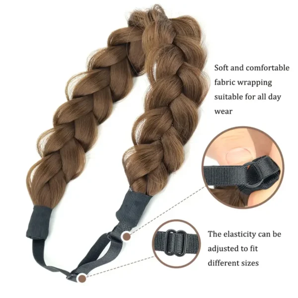 Synthetic 16Inch Adjustable Braided Headband Elastic Band Style For Women Black Blonde Braided Headwear Hair Scrunchy Headband - Image 2