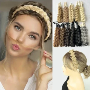 Synthetic 16Inch Adjustable Braided Headband Elastic Band Style For Women Black Blonde Braided Headwear Hair Scrunchy Headband