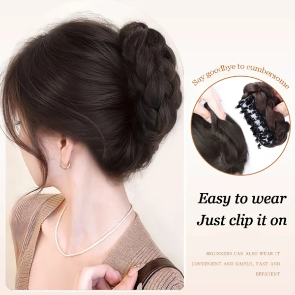 AOSIQUEEN Synthetic Fried Dough Twists Ball Hair Bun Claw Clip Flower Bud Head Fluffy Dished Hair Back Head Wig Bag for Women - Image 4