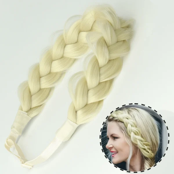 Synthetic 16Inch Adjustable Braided Headband Elastic Band Style For Women Black Blonde Braided Headwear Hair Scrunchy Headband - Image 14