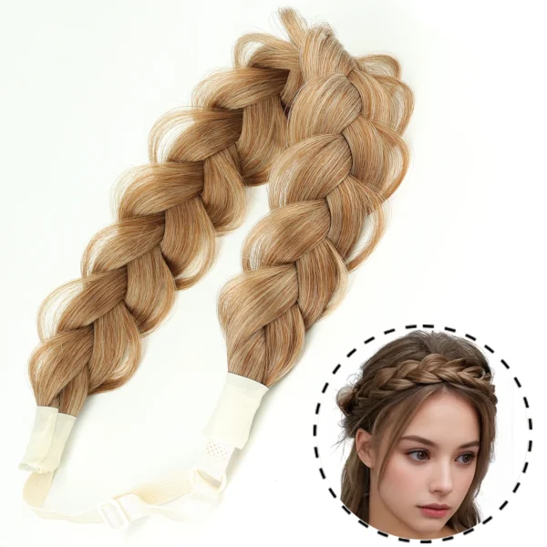 Synthetic 16Inch Adjustable Braided Headband Elastic Band Style For Women Black Blonde Braided Headwear Hair Scrunchy Headband - Image 13