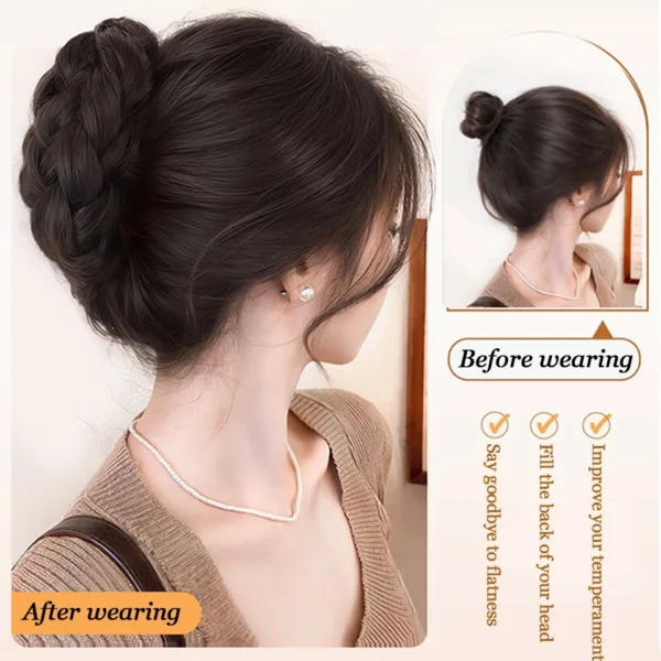 AOSIQUEEN Synthetic Fried Dough Twists Ball Hair Bun Claw Clip Flower Bud Head Fluffy Dished Hair Back Head Wig Bag for Women - Image 2