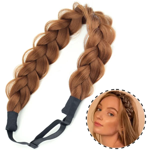Synthetic 16Inch Adjustable Braided Headband Elastic Band Style For Women Black Blonde Braided Headwear Hair Scrunchy Headband - Image 12