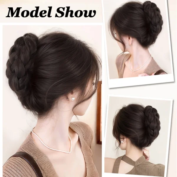 AOSIQUEEN Synthetic Fried Dough Twists Ball Hair Bun Claw Clip Flower Bud Head Fluffy Dished Hair Back Head Wig Bag for Women - Image 6