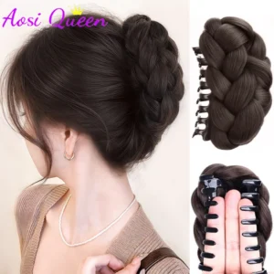 AOSIQUEEN Synthetic Fried Dough Twists Ball Hair Bun Claw Clip Flower Bud Head Fluffy Dished Hair Back Head Wig Bag for Women