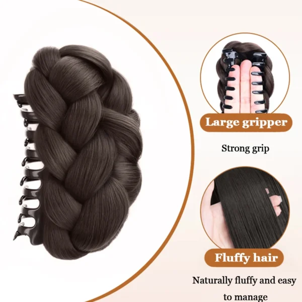 AOSIQUEEN Synthetic Fried Dough Twists Ball Hair Bun Claw Clip Flower Bud Head Fluffy Dished Hair Back Head Wig Bag for Women - Image 3