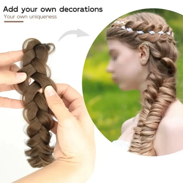 Synthetic 16Inch Adjustable Braided Headband Elastic Band Style For Women Black Blonde Braided Headwear Hair Scrunchy Headband - Image 5