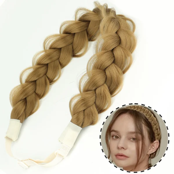 Synthetic 16Inch Adjustable Braided Headband Elastic Band Style For Women Black Blonde Braided Headwear Hair Scrunchy Headband - Image 10