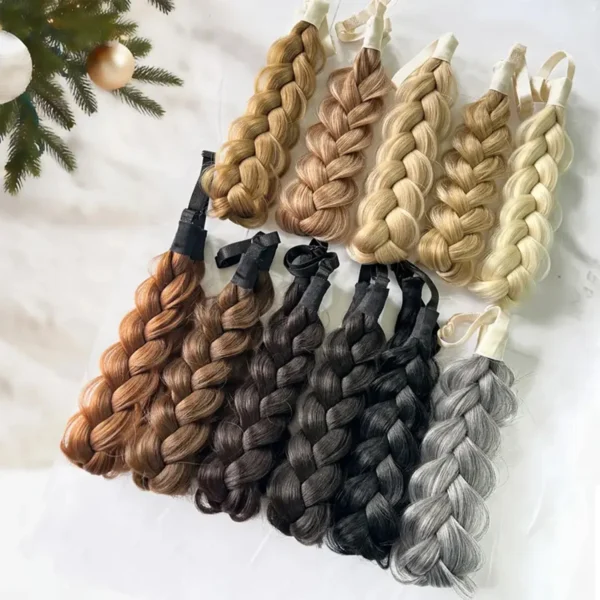 Synthetic 16Inch Adjustable Braided Headband Elastic Band Style For Women Black Blonde Braided Headwear Hair Scrunchy Headband - Image 6