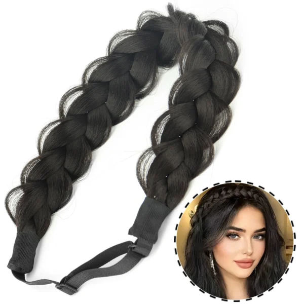 Synthetic 16Inch Adjustable Braided Headband Elastic Band Style For Women Black Blonde Braided Headwear Hair Scrunchy Headband - Image 17