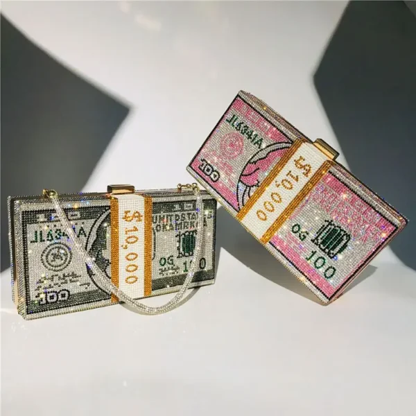 Creative Fashion New Money Clutch Rhinestone Purse 10000 Dollars Stack Bags of Cash Evening Handbags Shoulder Wedding Dinner Bag - Image 26