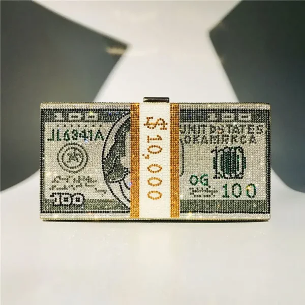 Creative Fashion New Money Clutch Rhinestone Purse 10000 Dollars Stack Bags of Cash Evening Handbags Shoulder Wedding Dinner Bag - Image 28