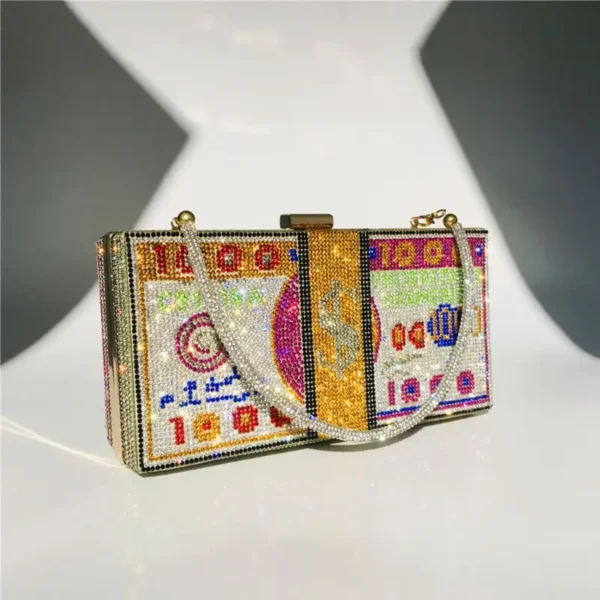 Creative Fashion New Money Clutch Rhinestone Purse 10000 Dollars Stack Bags of Cash Evening Handbags Shoulder Wedding Dinner Bag - Image 24