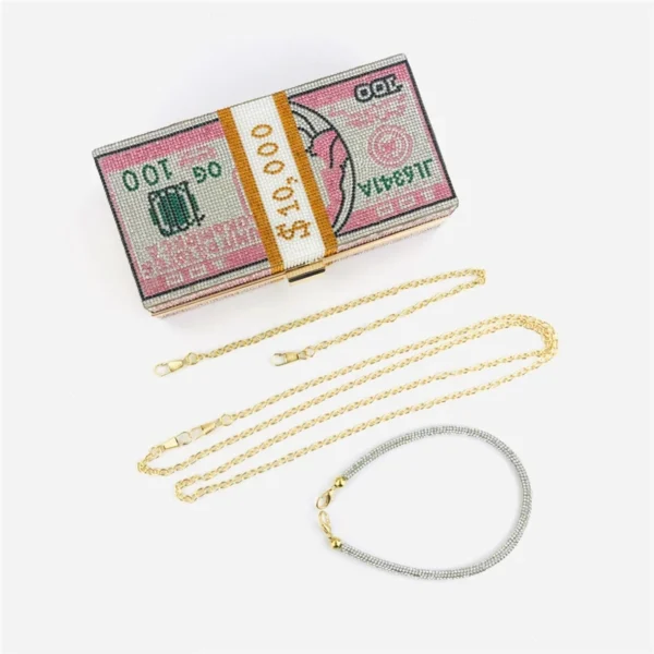 Creative Fashion New Money Clutch Rhinestone Purse 10000 Dollars Stack Bags of Cash Evening Handbags Shoulder Wedding Dinner Bag - Image 14
