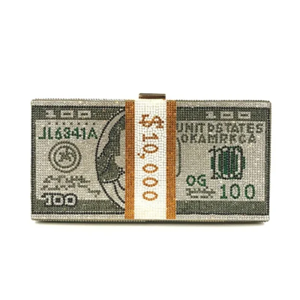 Creative Fashion New Money Clutch Rhinestone Purse 10000 Dollars Stack Bags of Cash Evening Handbags Shoulder Wedding Dinner Bag - Image 8
