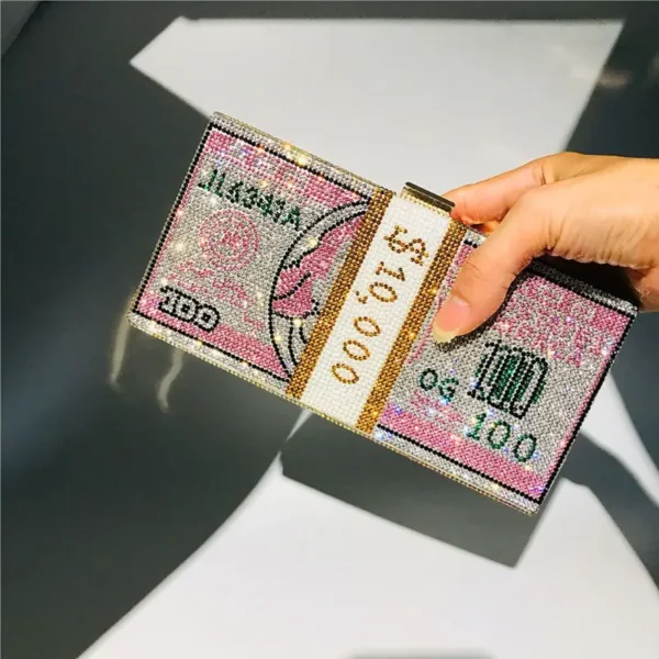 Creative Fashion New Money Clutch Rhinestone Purse 10000 Dollars Stack Bags of Cash Evening Handbags Shoulder Wedding Dinner Bag - Image 29