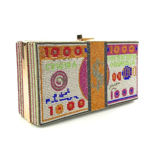 Creative Fashion New Money Clutch Rhinestone Purse 10000 Dollars Stack Bags of Cash Evening Handbags Shoulder Wedding Dinner Bag - Image 12