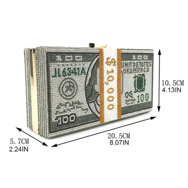 Creative Fashion New Money Clutch Rhinestone Purse 10000 Dollars Stack Bags of Cash Evening Handbags Shoulder Wedding Dinner Bag - Image 40