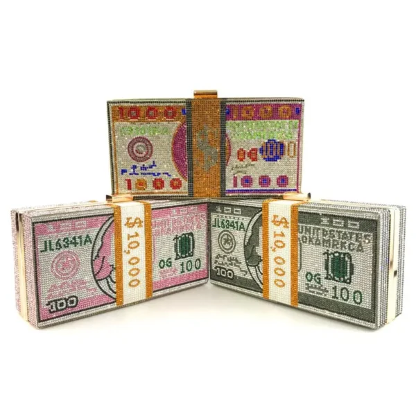 Creative Fashion New Money Clutch Rhinestone Purse 10000 Dollars Stack Bags of Cash Evening Handbags Shoulder Wedding Dinner Bag - Image 10