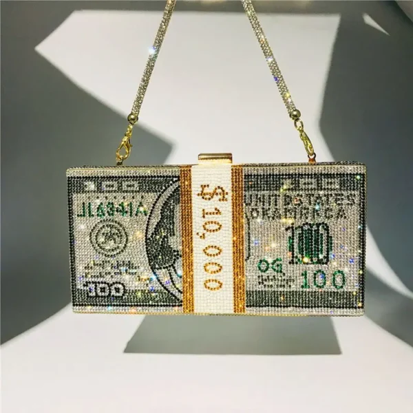 Creative Fashion New Money Clutch Rhinestone Purse 10000 Dollars Stack Bags of Cash Evening Handbags Shoulder Wedding Dinner Bag - Image 13