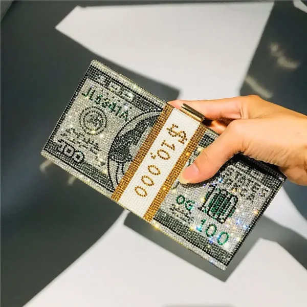 Creative Fashion New Money Clutch Rhinestone Purse 10000 Dollars Stack Bags of Cash Evening Handbags Shoulder Wedding Dinner Bag - Image 18