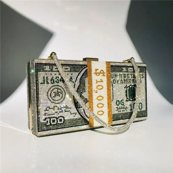 Creative Fashion New Money Clutch Rhinestone Purse 10000 Dollars Stack Bags of Cash Evening Handbags Shoulder Wedding Dinner Bag - Image 17