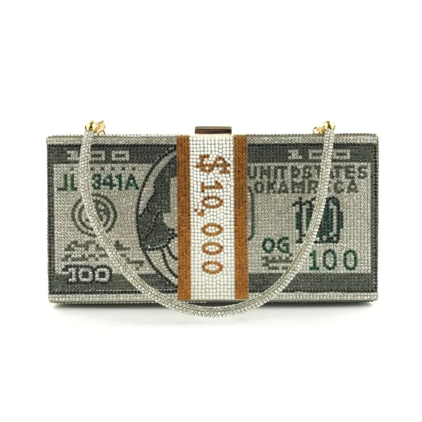 Creative Fashion New Money Clutch Rhinestone Purse 10000 Dollars Stack Bags of Cash Evening Handbags Shoulder Wedding Dinner Bag - Image 36