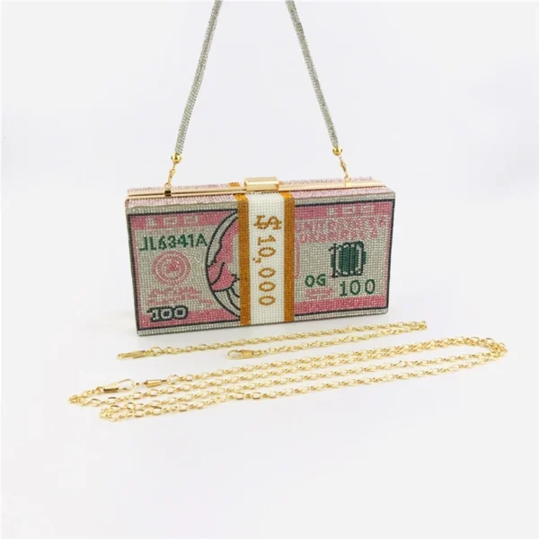 Creative Fashion New Money Clutch Rhinestone Purse 10000 Dollars Stack Bags of Cash Evening Handbags Shoulder Wedding Dinner Bag - Image 16