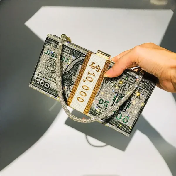 Creative Fashion New Money Clutch Rhinestone Purse 10000 Dollars Stack Bags of Cash Evening Handbags Shoulder Wedding Dinner Bag - Image 25