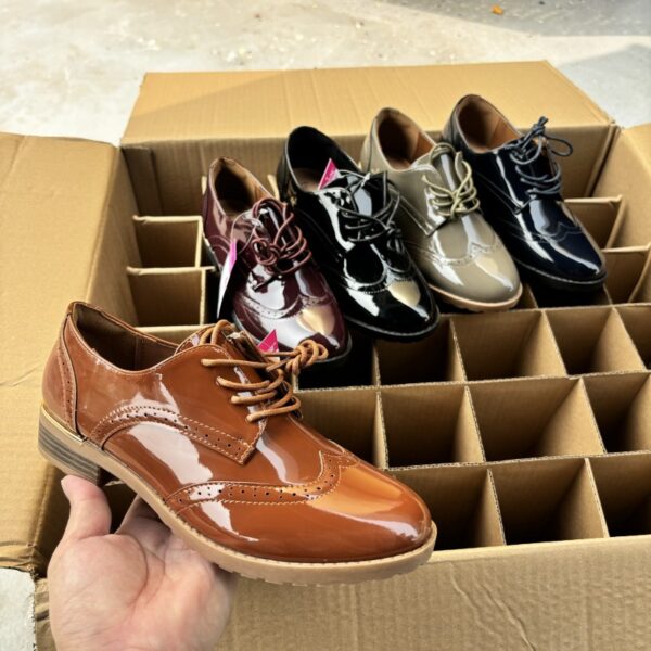 Women's Simple British Style Drawstring Patchwork Glossy Leather Shoes - Image 5