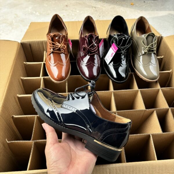 Women's Simple British Style Drawstring Patchwork Glossy Leather Shoes - Image 10