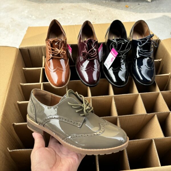 Women's Simple British Style Drawstring Patchwork Glossy Leather Shoes - Image 2