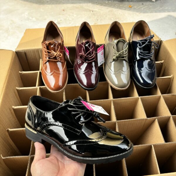 Women's Simple British Style Drawstring Patchwork Glossy Leather Shoes - Image 9