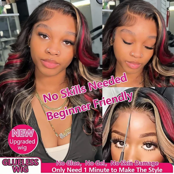 1B/99J/27 Omber black hair with red blonde Highlight 5x5 Hd Lace Closure Body Wave Wig Human Hair 99J Glueless Wig Ready To Wear - Image 2