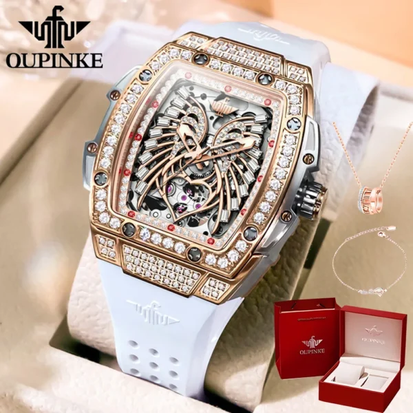 OUPINKE 3225 Top Brand Skeleton Mechanical Watch For Women Diamond Luxury Deep Waterproof Wristwatch Big Dial Fashion Watches - Image 7