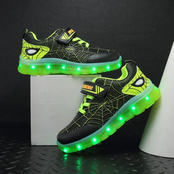 Kids Sneakers Light Up Skateboarding Shoes Fashion Spider Web Flat Walking Sports Shoes LED USB Charging Flashing Casual Shoes - Image 2