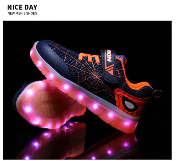 Kids Sneakers Light Up Skateboarding Shoes Fashion Spider Web Flat Walking Sports Shoes LED USB Charging Flashing Casual Shoes - Image 40
