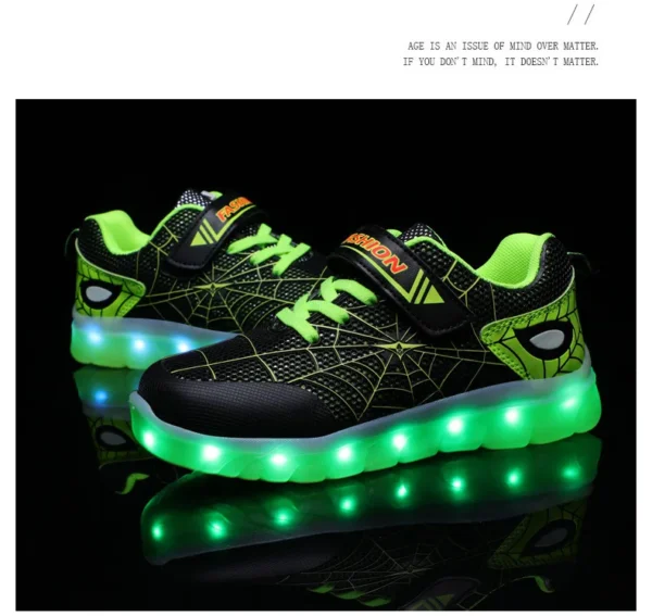 Kids Sneakers Light Up Skateboarding Shoes Fashion Spider Web Flat Walking Sports Shoes LED USB Charging Flashing Casual Shoes - Image 42