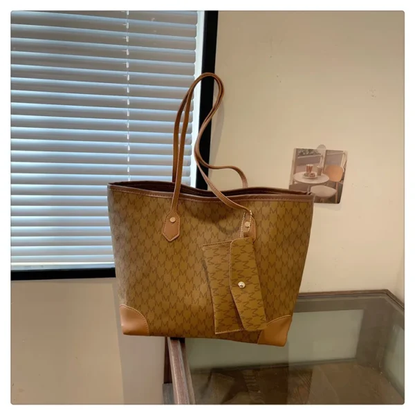 Large-capacity women's bags in Europe and the United States retro shoulder bag classic letters PU commuter handbags women - Image 6