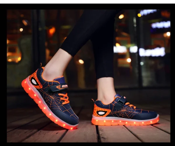 Kids Sneakers Light Up Skateboarding Shoes Fashion Spider Web Flat Walking Sports Shoes LED USB Charging Flashing Casual Shoes - Image 26