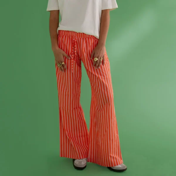 Combhasaki Women's Y2K Vintage Summer Baggy Long Pants Drawstring Elastic Low Waist Wide Leg Striped Trousers with 2 Pockets - Image 9