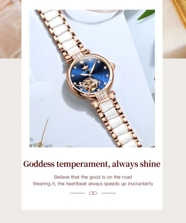 OUPINKE 3211 Women's Watch Elegant Rose Gold Diamond Ceramic Automatic Machinery Women's Watch Luxury Brand Women's Bracelet Set - Image 27