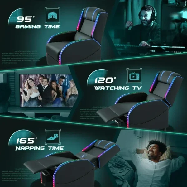 LED Gaming Massage Recliner Chair, Racing Style Single Living Room Sofa Comfortable Ergonomic Home Theater Seating, Chairs - Image 4