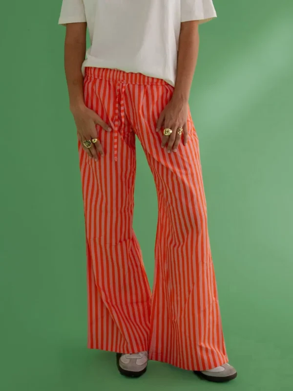 Combhasaki Women's Y2K Vintage Summer Baggy Long Pants Drawstring Elastic Low Waist Wide Leg Striped Trousers with 2 Pockets - Image 11
