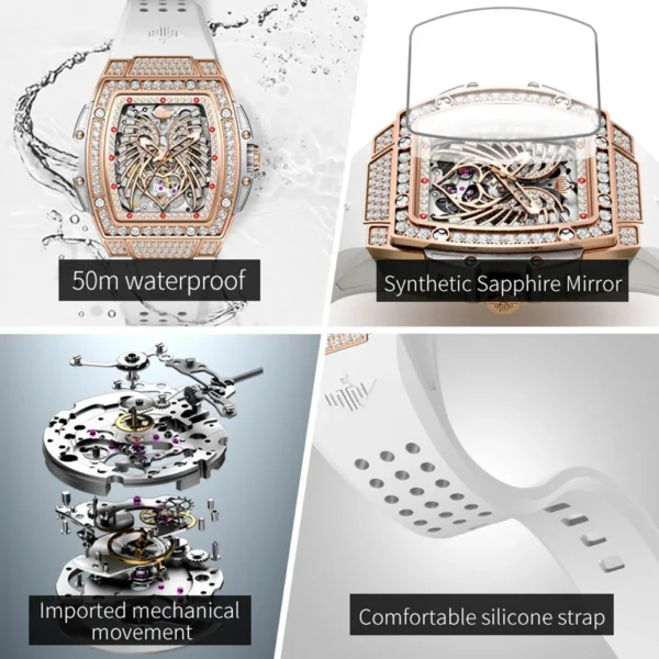 OUPINKE 3225 Top Brand Skeleton Mechanical Watch For Women Diamond Luxury Deep Waterproof Wristwatch Big Dial Fashion Watches - Image 6