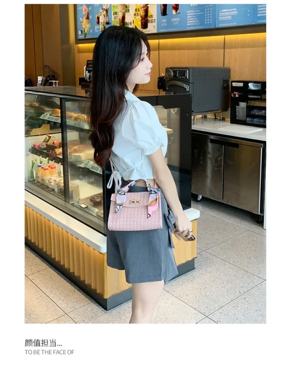 Women's Bag New Fashion Simple Plaid Embossed Crossbody Scarf Small Square Bag Single Shoulder Bag designer bags - Image 19